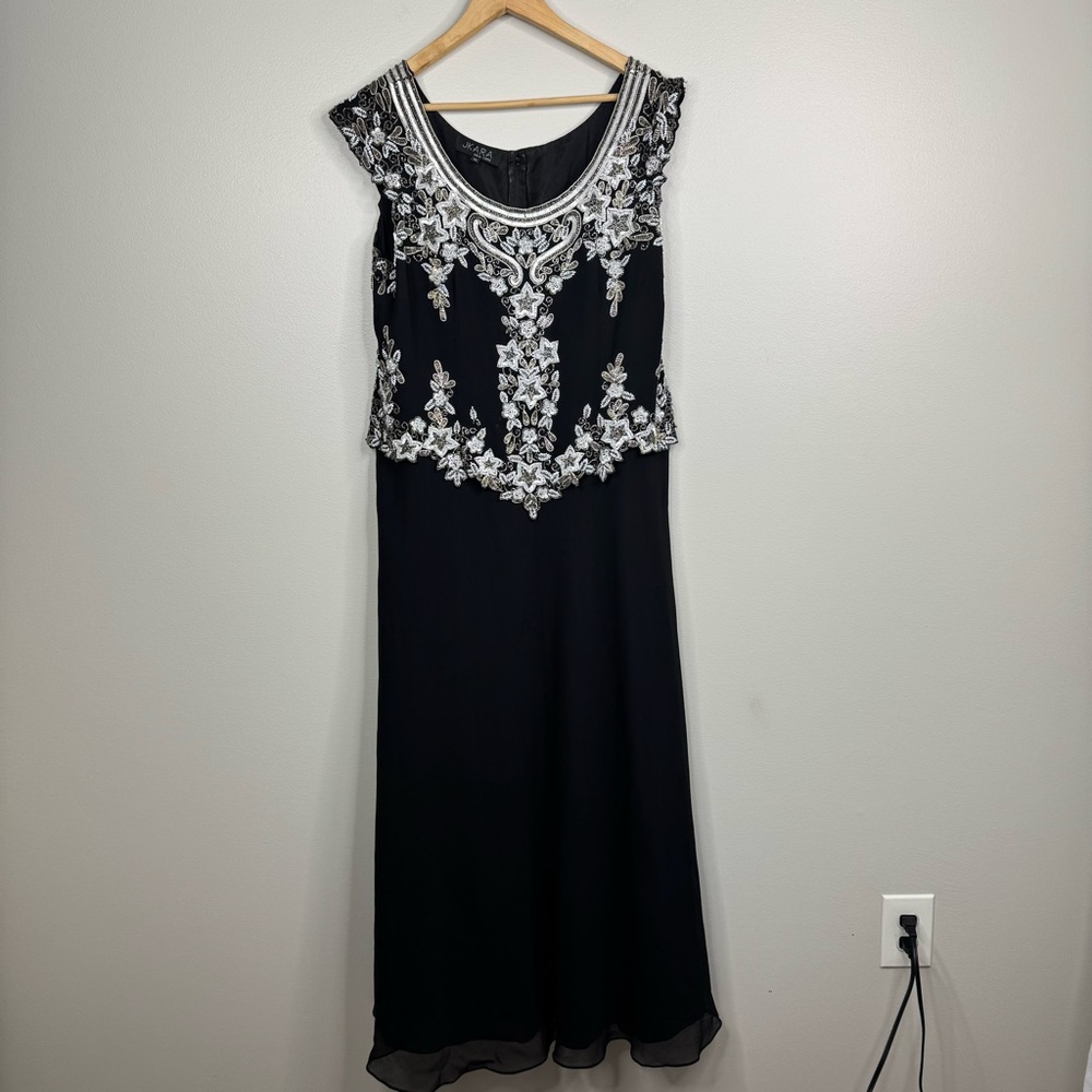 Jkara New York Beaded Embellished Cap Sleeve Long Gown 16